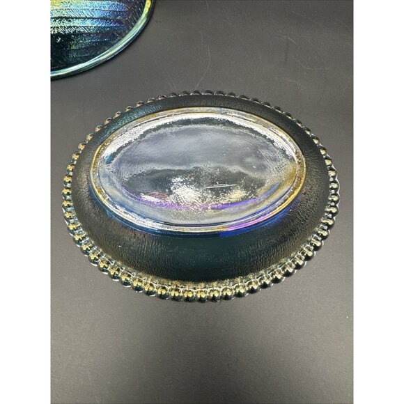 Vintage Indiana Glass Blue Iridescent UV Glow Carnival Hen On Nest EUC - Picture 5 of 16